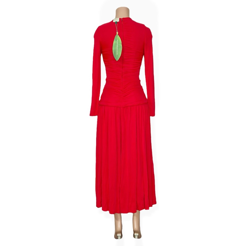 FARM Rio Red Long Sleeve Ruched Midi Dress - Picture 9 of 12